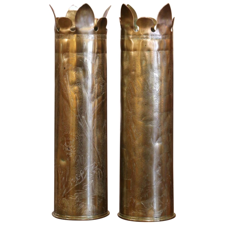 Pair of WW One French "Argonne" Trench Artillery Brass Shell Casings