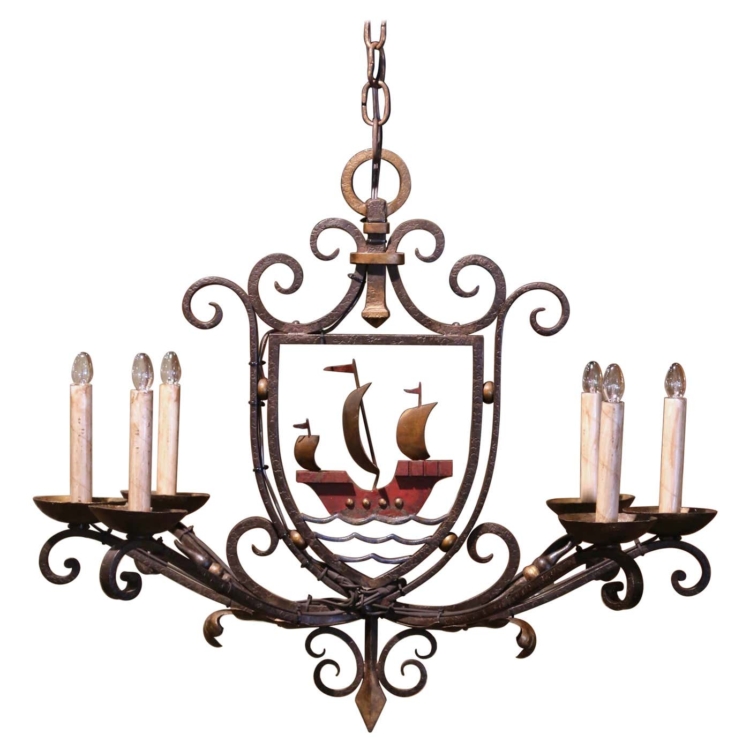Early 20th Century French Painted Iron Six-Light Sailboat Chandelier