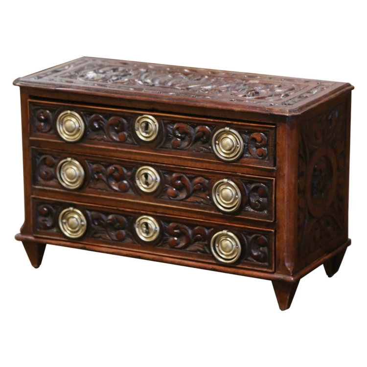 Mid-19th Century French Louis XVI Carved Oak Miniature Commode Chest of Drawers