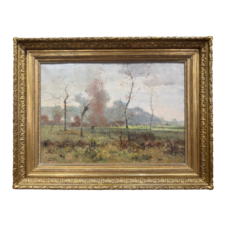 19th Century French Landscape Oil Painting in Giltwood Frame Signed E. Laval
