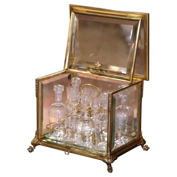 19th Century French Napoleon III Gilt Bronze and Glass Complete "Cave à Liqueur"