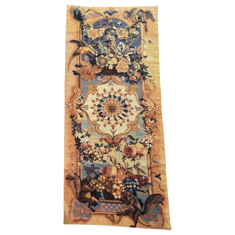 Early 20th Century French Woven Wall Tapestry with Birds, Florals & Squirrels