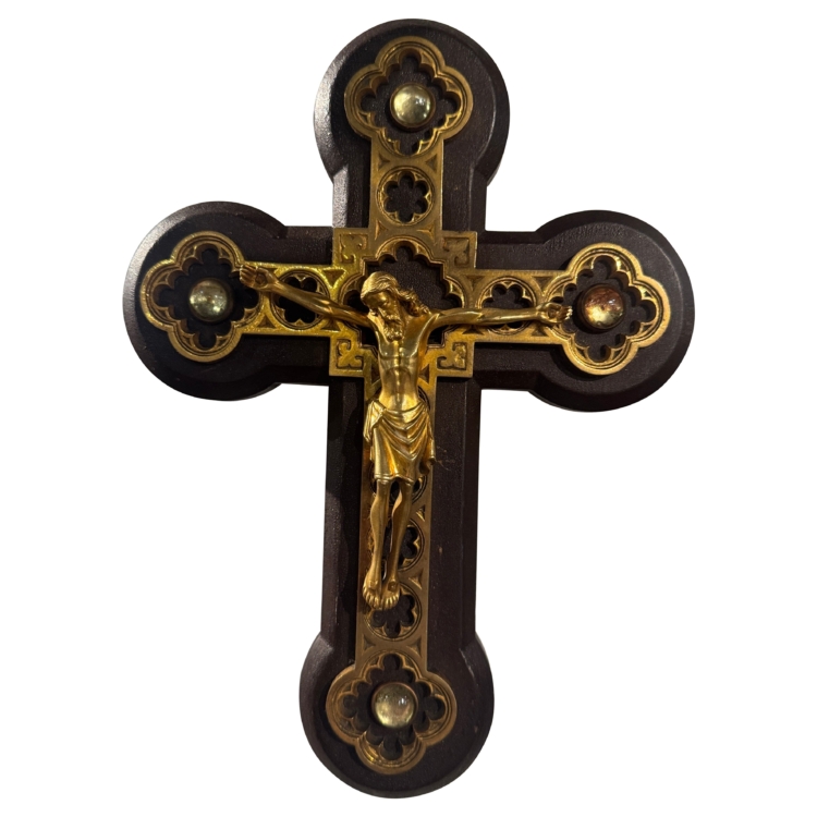Early 20th Century French Wall Hanging Brass and Wood Crucifix
