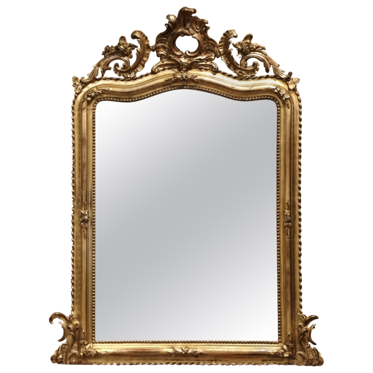 19th Century French Louis XV Carved and Arched Giltwood Rocaille Mirror
