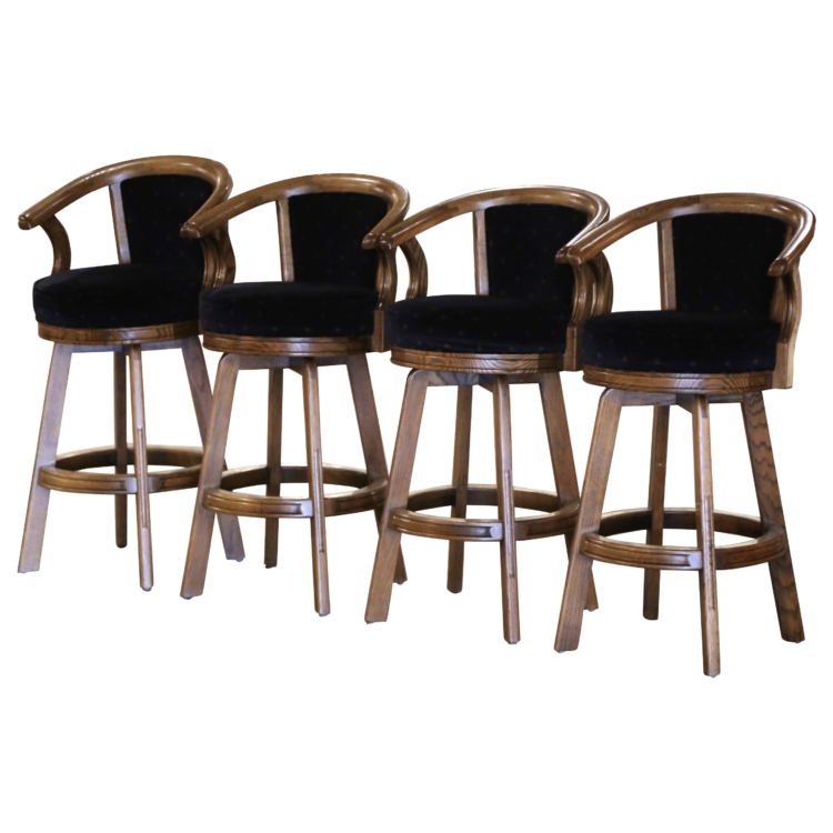 Late 20th Century Louis Philippe French Oak Swivel Bar Stools, Set of Four