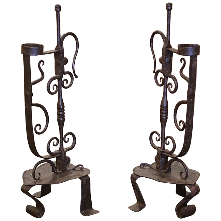 Pair of 19th Century French Gothic Wrought Iron Candle Holders