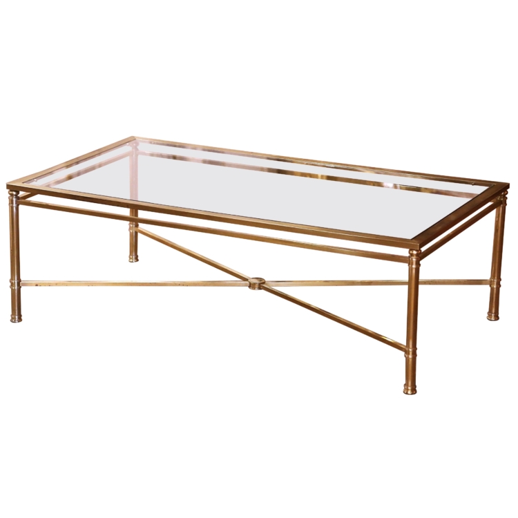 Mid-Century French Brass and Glass Coffee Table Maison Jansen Style