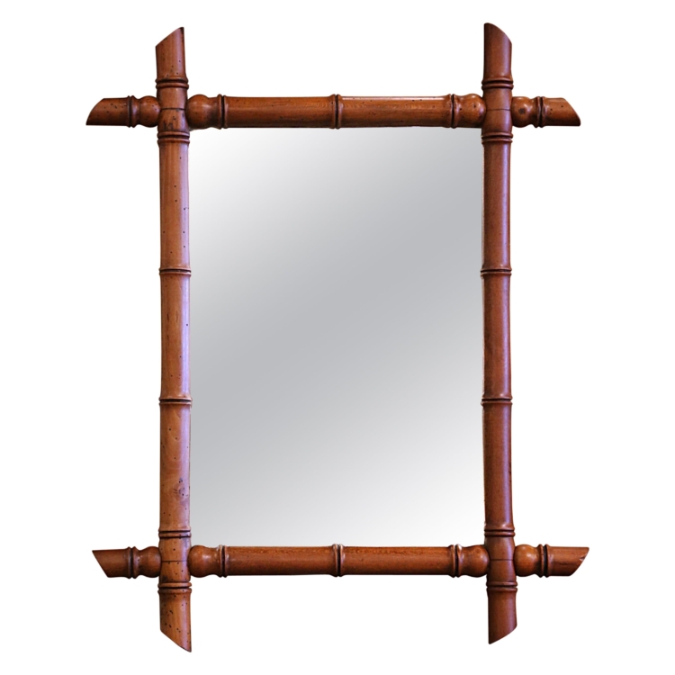 Early 20th Century French Hand Carved Walnut Faux Bamboo Wall Mirror