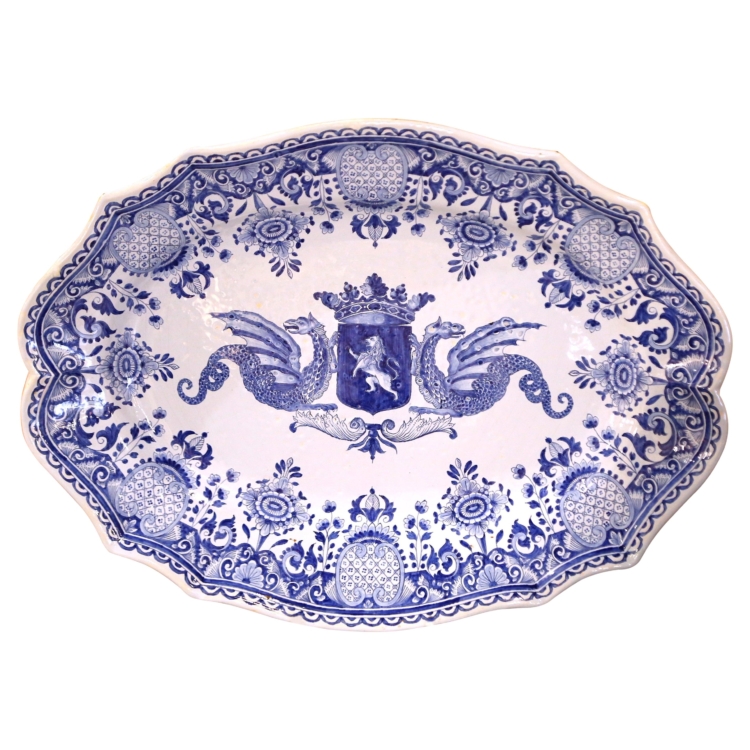 Large 19th Century French Painted Faience Porquier Beau Quimper Serving Platter