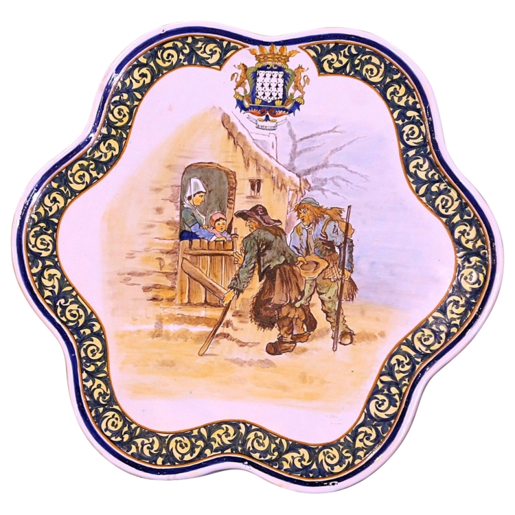 Large 19th Century French Painted Faience Porquier Beau Quimper Serving Platter