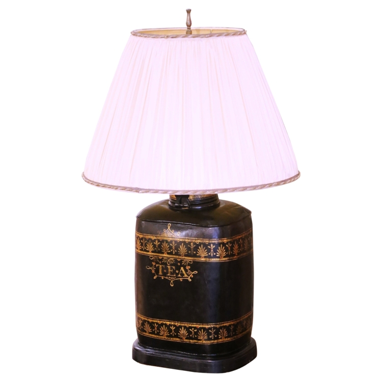 19th Century English Hand Painted Tole Tea Canister Table Lamp
