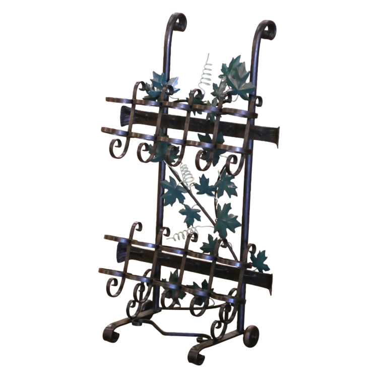 French Iron Ten-Bottle Wine Cart on Wheels from the Rhone Region