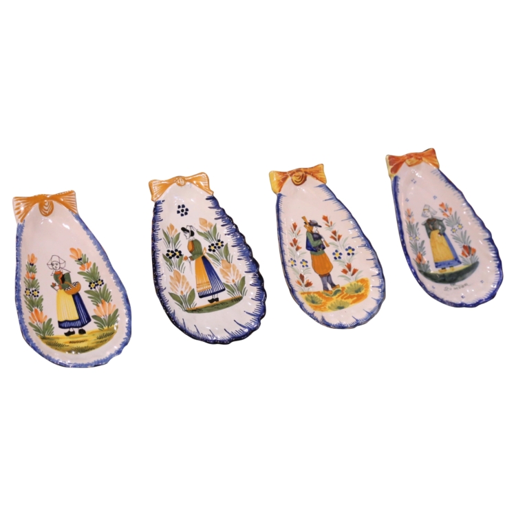 Early 20th Century French Painted Faience Henriot Quimper Dishes, Set of 4