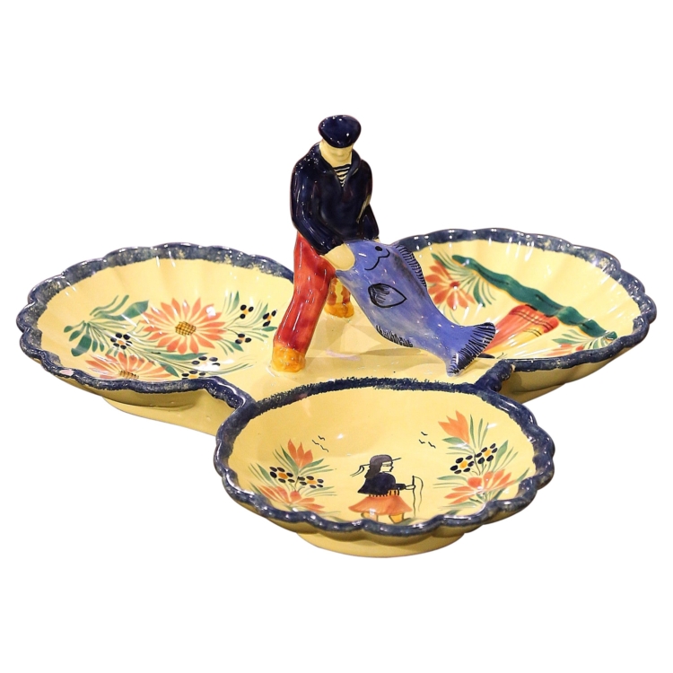 Mid-20th Century French Hand Painted Faience Dish Signed HB Quimper