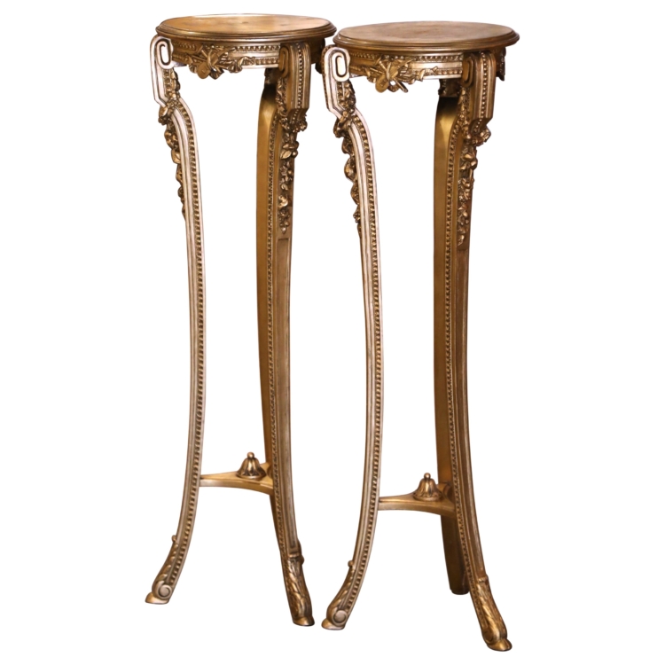 Pair of 19th Century French Louis XV Carved Giltwood Three-Leg Pedestals