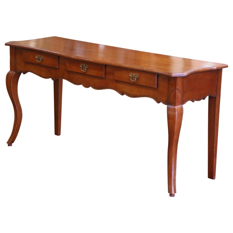 Early 20th Century French Louis XV Carved Walnut Three-Drawer Console Table