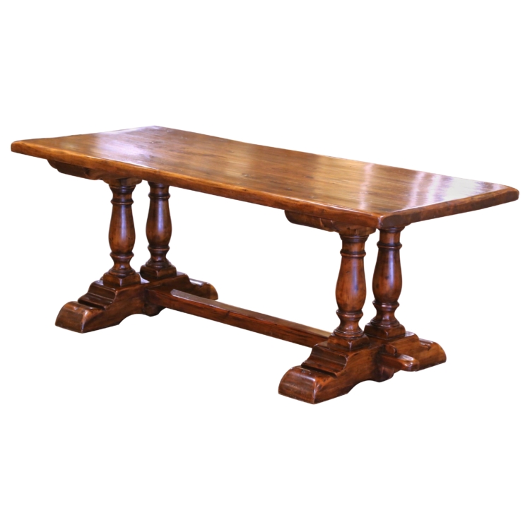 19th Century French Louis XIII Carved Walnut Monastery Refectory Trestle Table