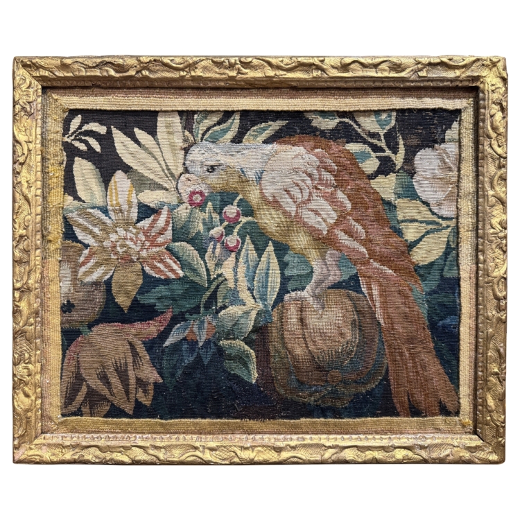 18th Century French Aubusson Tapestry Fragment in Carved Gilt Frame