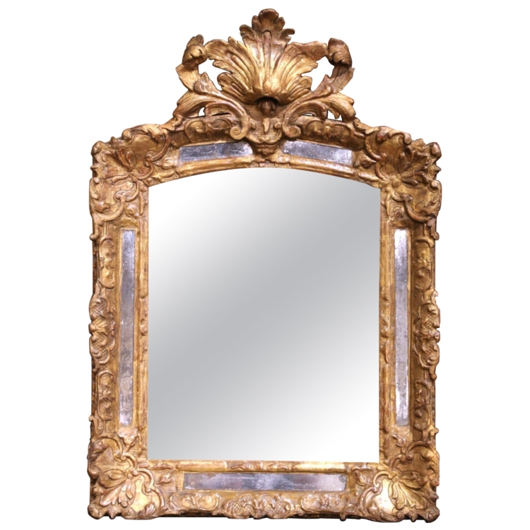 18th Century French Régence Carved Giltwood Overlay Wall Mirror from Provence