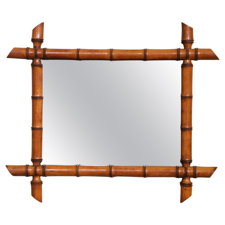 Early 20th Century French Hand Carved Walnut Faux Bamboo Wall Mirror