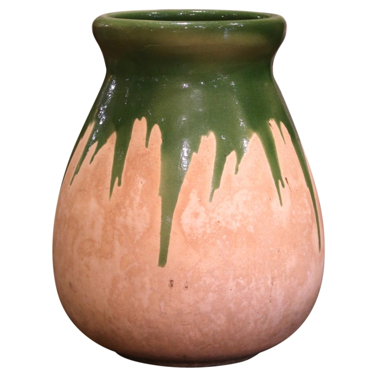 Mid-Century French Green Terracotta Olive Jar from Provence