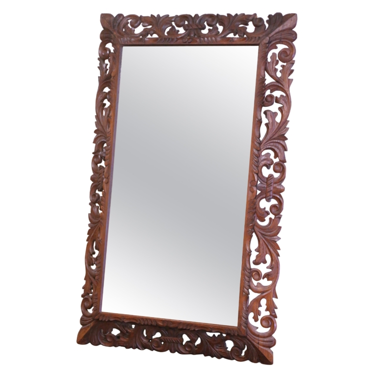 19th Century French Louis XIII Carved Oak Glass Wall Mirror