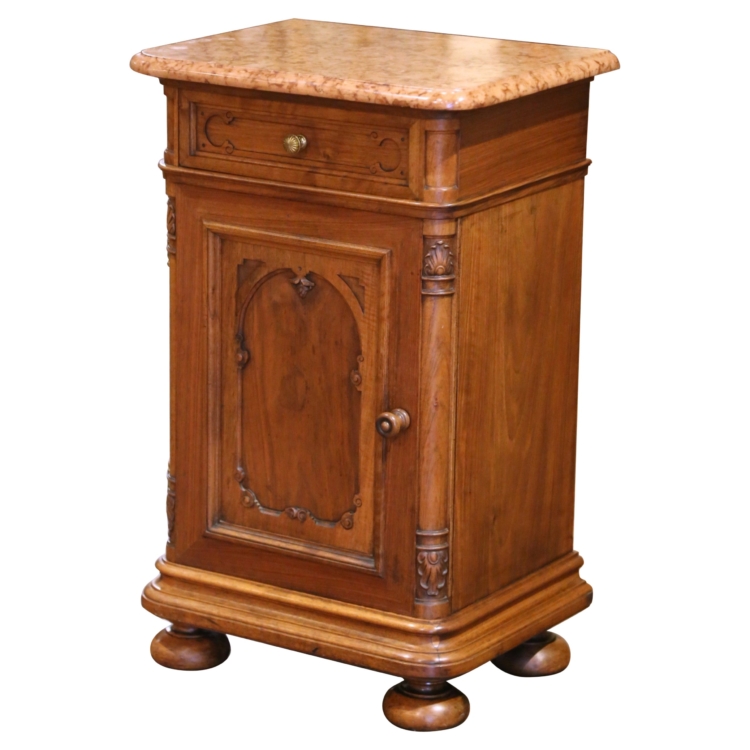 19th Century French Louis Philippe Walnut Nightstand with Marble Top