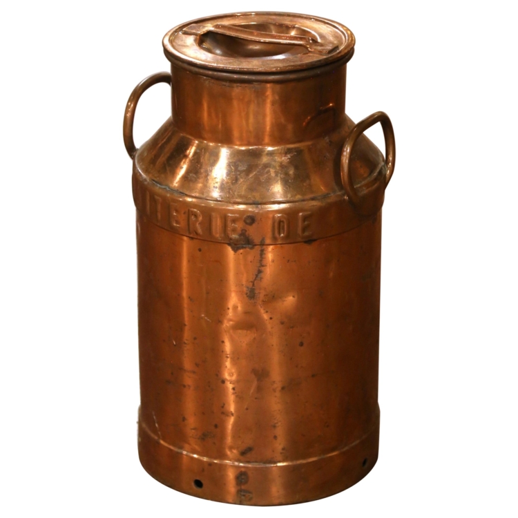 19th Century Belgium Polished Copper-Clad Milk Can “Laiterie de Florennes”