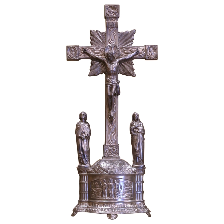 Early 20th Century French Silvered Spelter Crucifix and Removable Figures