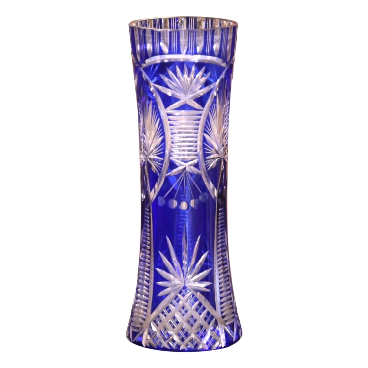 Mid-Century Czech Cobalt Cut-to-Clear Crystal Vase