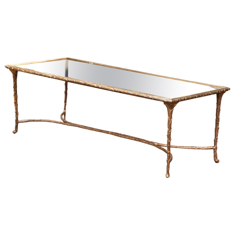 Maison Baguès Gilt Bronze Coffee Table with Mirrored Glass Top, circa 1950