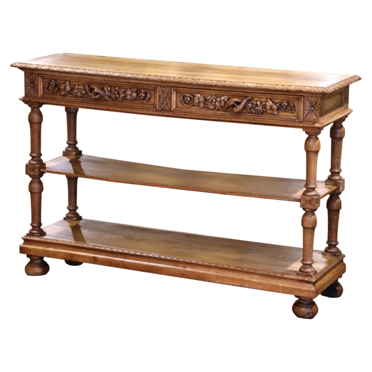 19th Century French Henri II Carved Oak Console Table Server