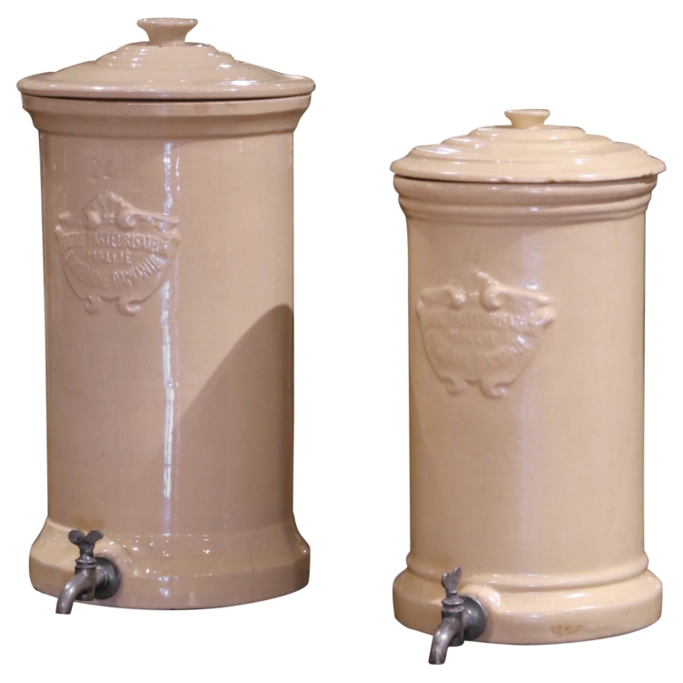 Set of French Apothecary Pasteur Water Filters in Cream Glaze, 19th Century