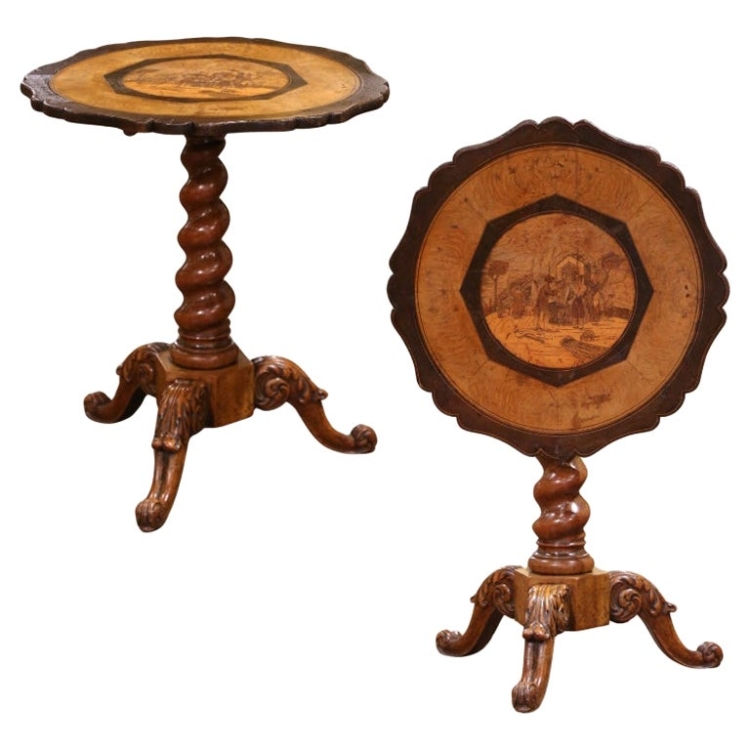19th Century Swiss Black Forest Carved Walnut Tilt-Top Table with Village Scene