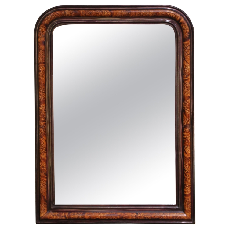 19th Century French Louis Philippe Burl Walnut Mirror with Ebonized Trim