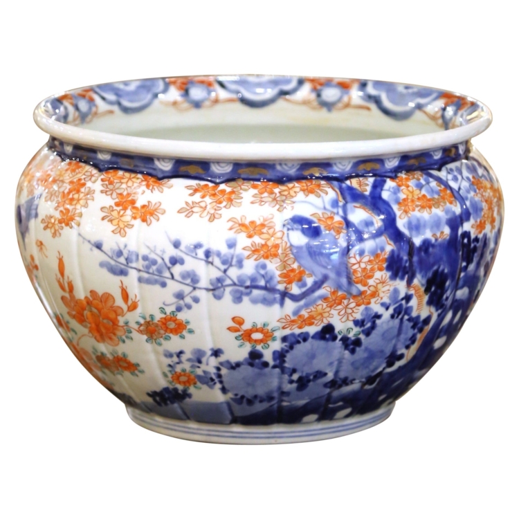 19th Century Japanese Imari Porcelain Jardinière Planter with Floral Decor