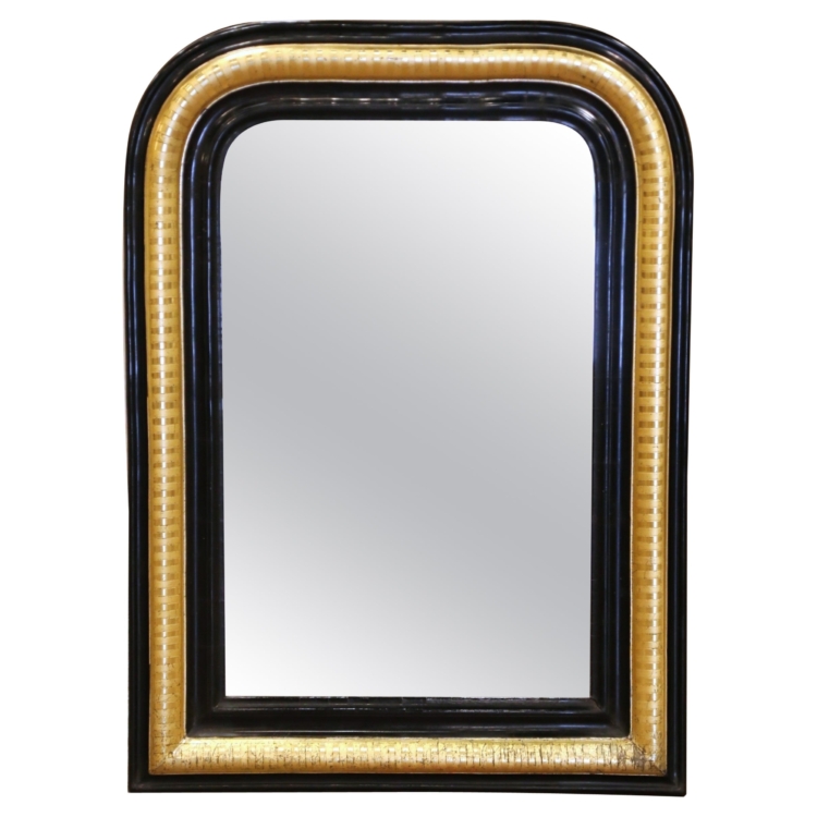 19th Century French Louis Philippe Two-Tone Gilt and Blackened Wall Mirror