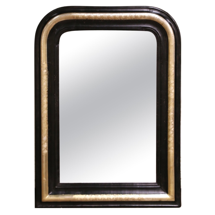 19th C. French Louis Philippe Mirror with Ebonized and Silver-Gilt Inner Border
