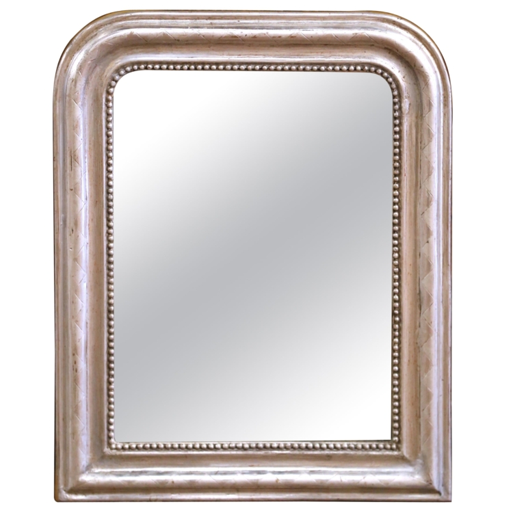 19th Century French Louis Philippe Silvered Mirror with Beaded Trim
