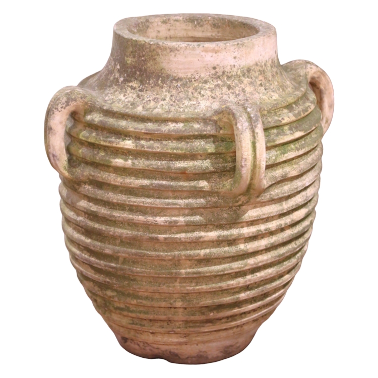 19th Century French Hand Crafted Patinated Ribbed Terracotta Olive Jar