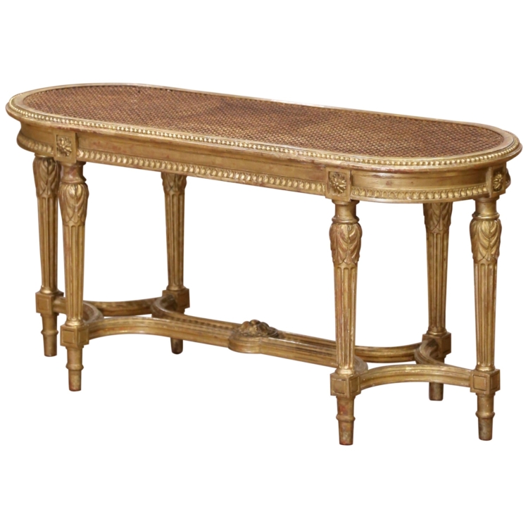 Early 20th Century French Louis XVI Carved Giltwood Caned Bench