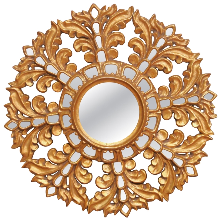 Early 20th C. French Carved Giltwood Sunburst Mirror with Cut Glass Insets
