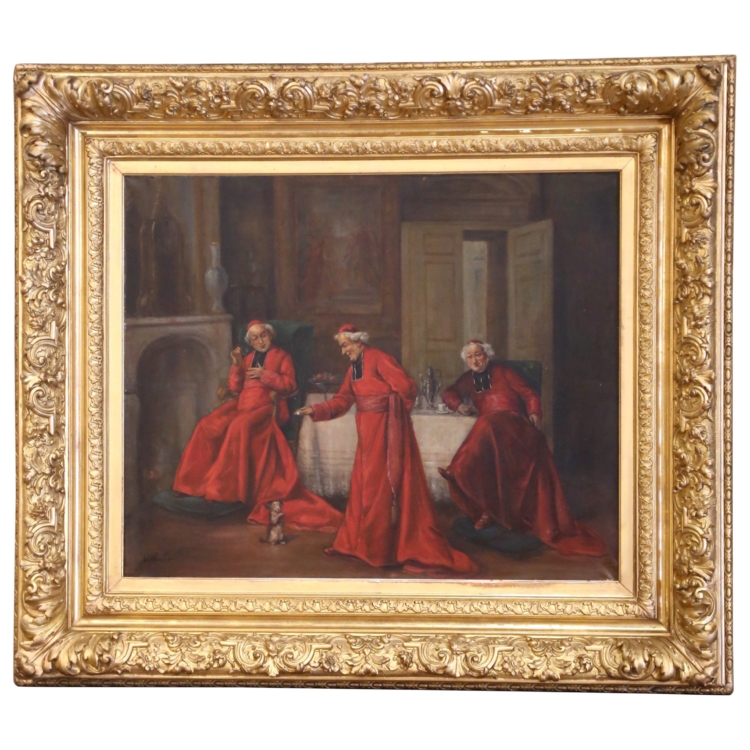 19th Century French Cardinal Oil on Canvas Painting in Giltwood Frame Signed