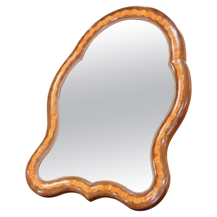 19th C. French Louis Philippe Walnut Marquetry Free Standing Vanity Mirror