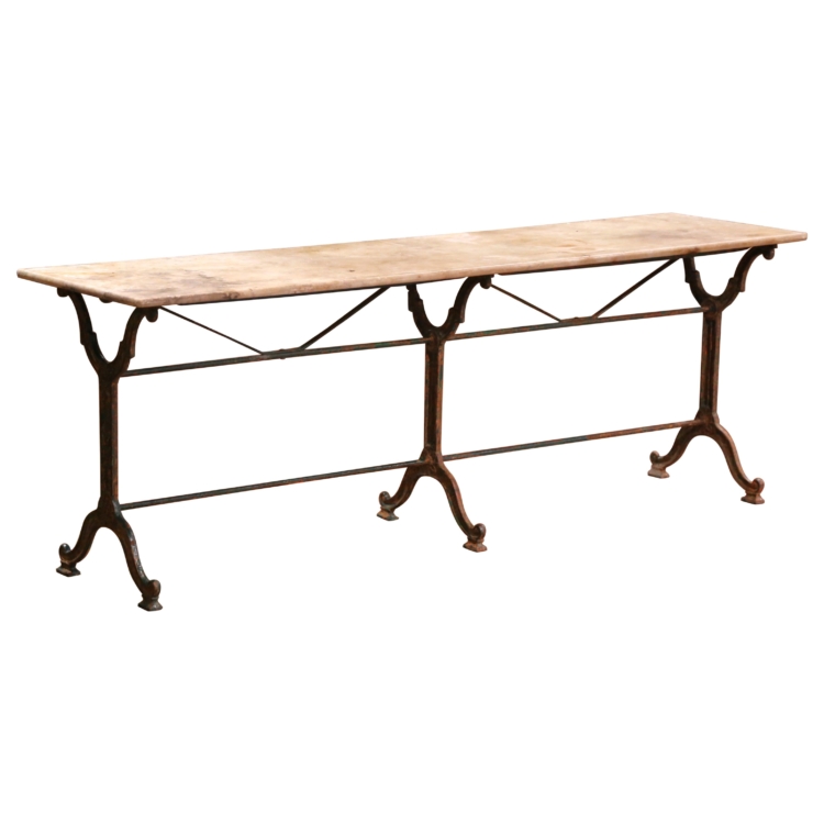 Mid-19th C. French Cast Iron Three-Leg Pastry Table with Original Marble Top