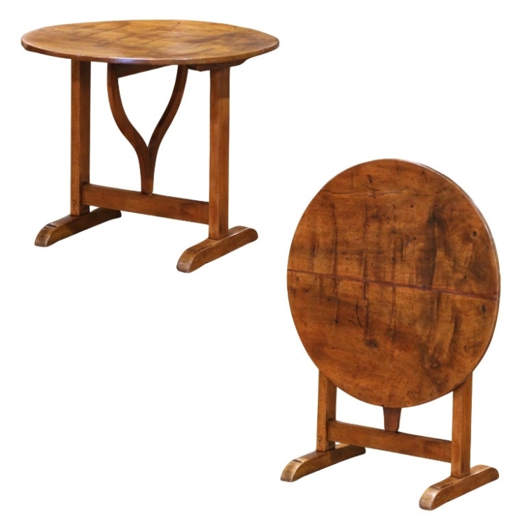 Mid-19th Century French Walnut Wine Tasting Table with Lyre-Form Stretcher