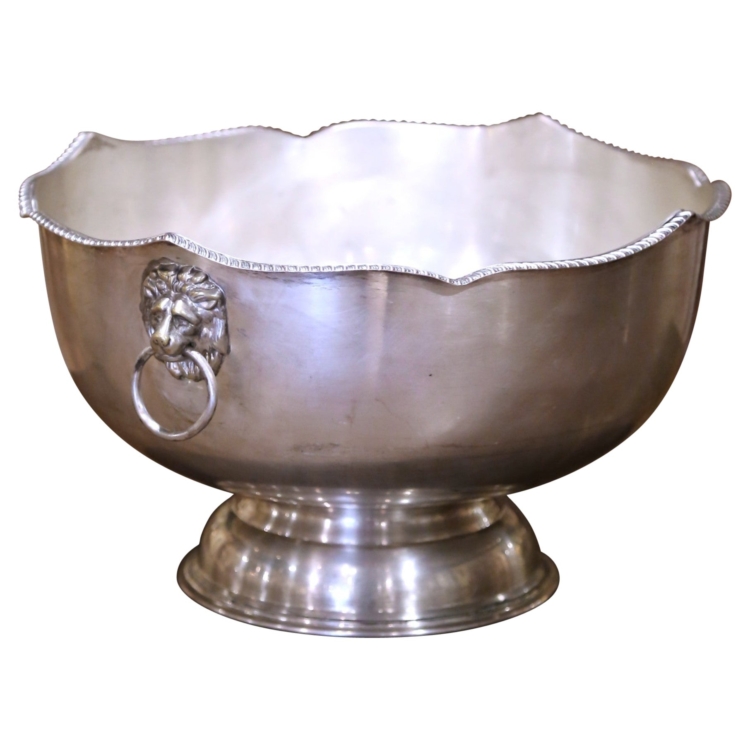 Mid-Century Silver-on-Copper Scalloped Champagne Bucket with Lion Mask Handles