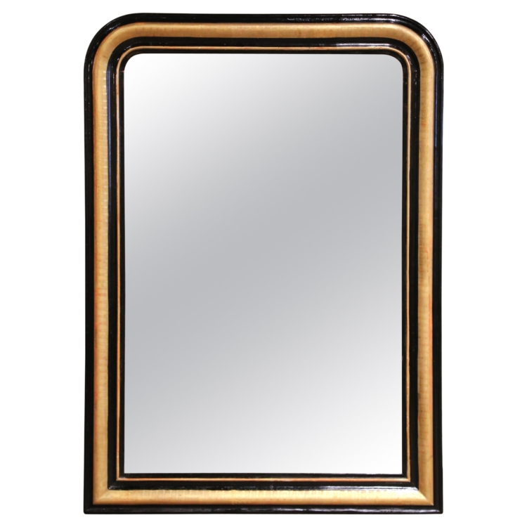19th Century French Louis Philippe Two-Tone Gilt and Blackened Wall Mirror