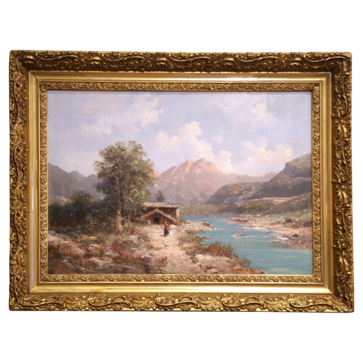 19th Century French Oil on Canvas Landscape Painting Signed Emile Godchaux