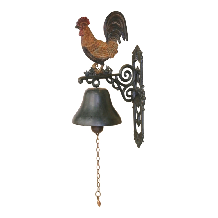 19th Century French Iron Rooster Wall Bell with Chain Pull